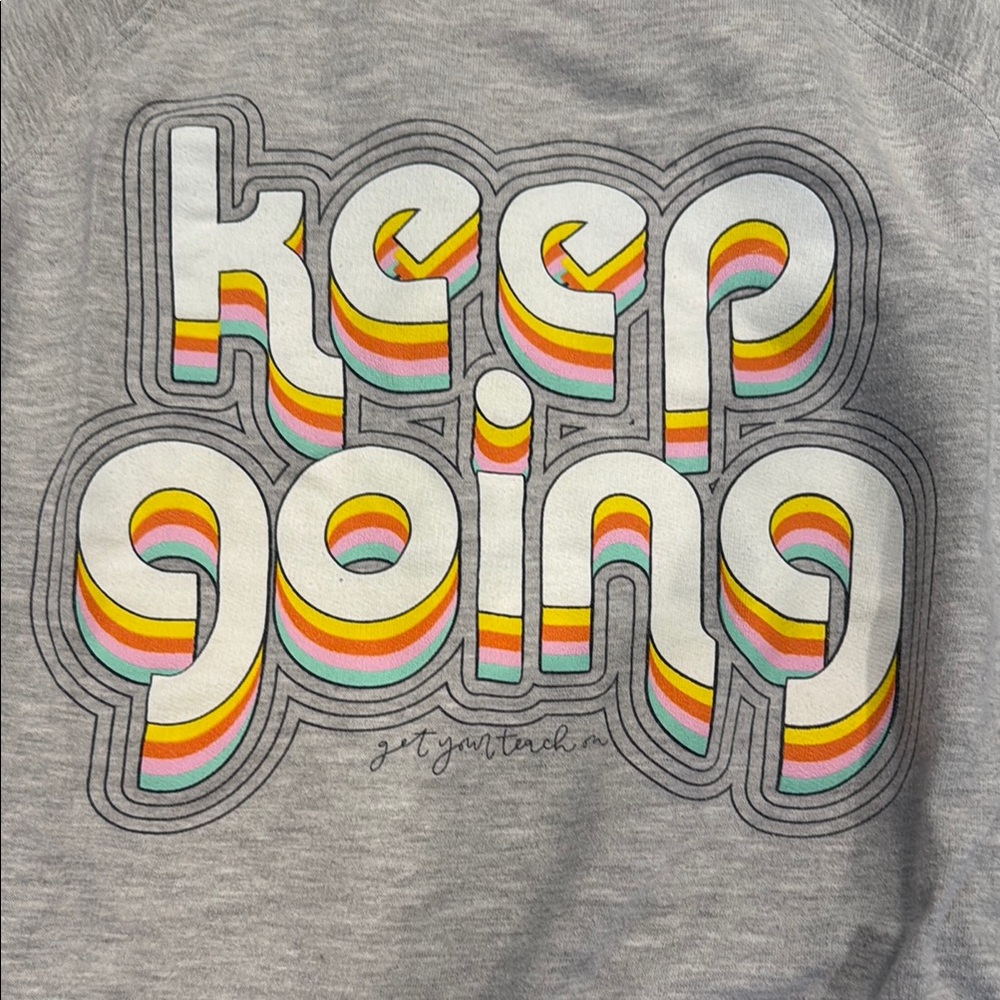 Gray Graphic Tee with Colorful Text